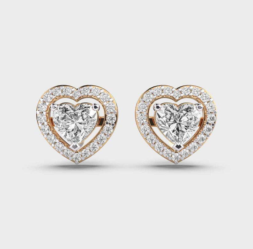 1 Carat Heart and Halo Studs