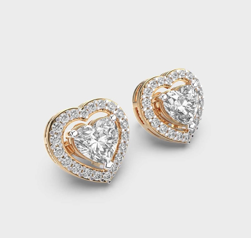 1 Carat Heart and Halo Studs