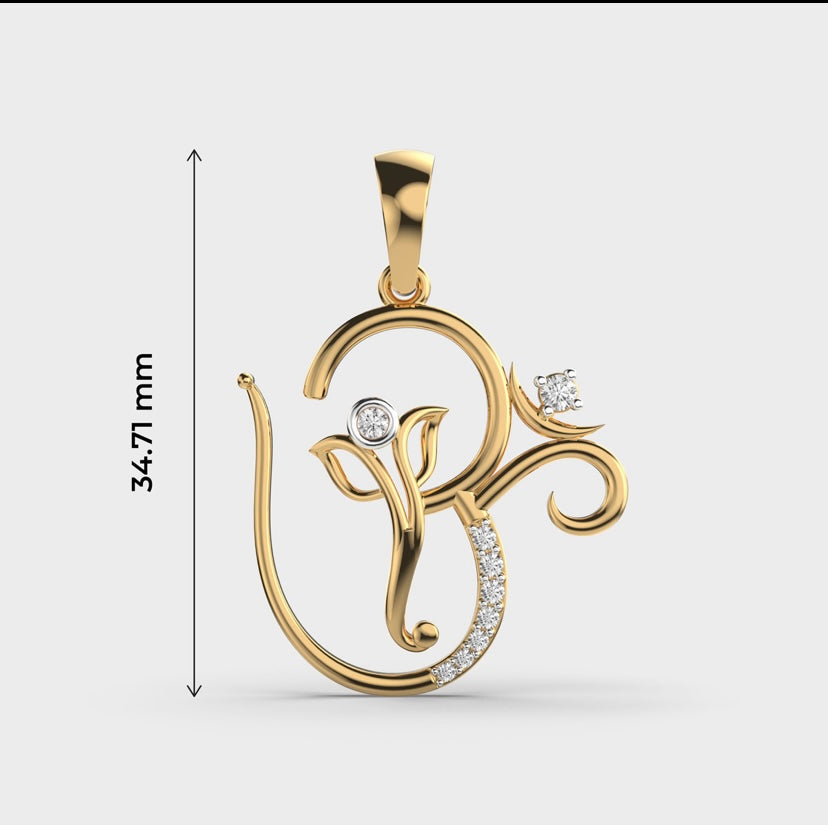 Ganesha OM Diamond Pendant Without Chain