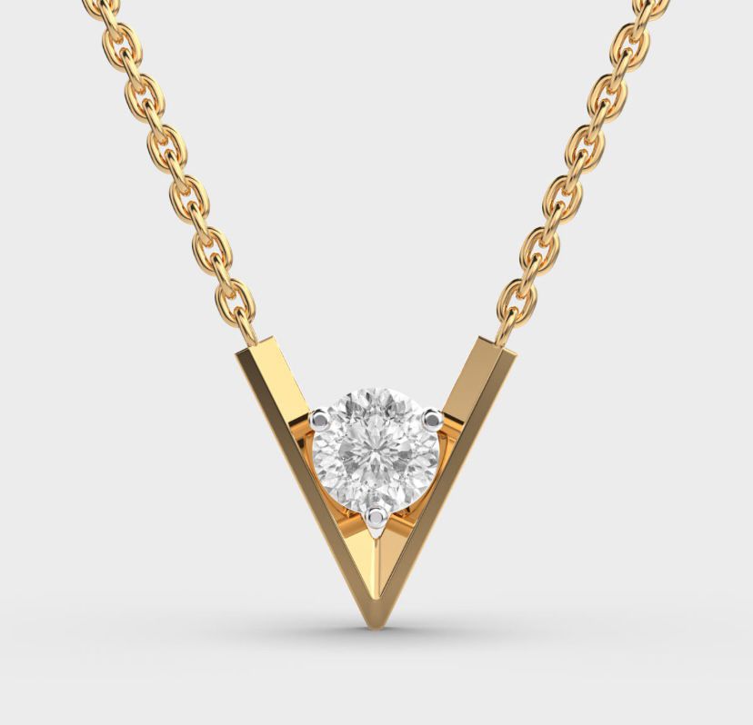 V-Shaped Padma Cut Diamond Pendant with Chain