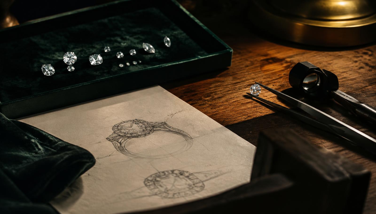 Ring sketch with loose diamonds