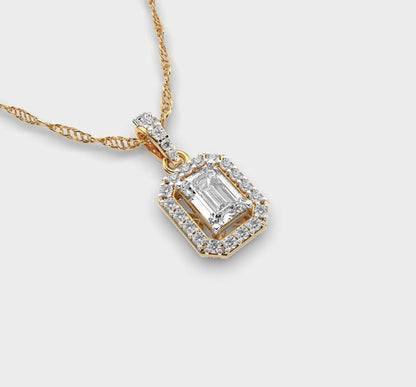 Regal Emerald Cut Halo Diamond Pendant Without Chain