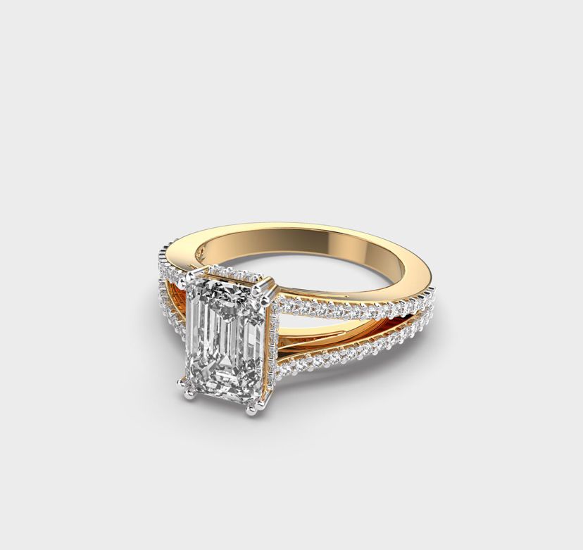 Emerald Cut Diamond in Duo Branching Band