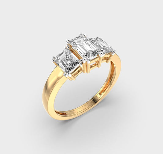 Triad Emerald Diamond Solitaire Ring