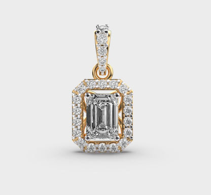 Regal Emerald Cut Halo Diamond Pendant Without Chain