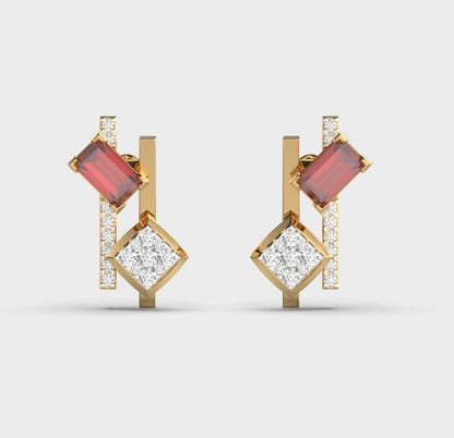 Emerald Cut Red Stone Diamond Earstuds
