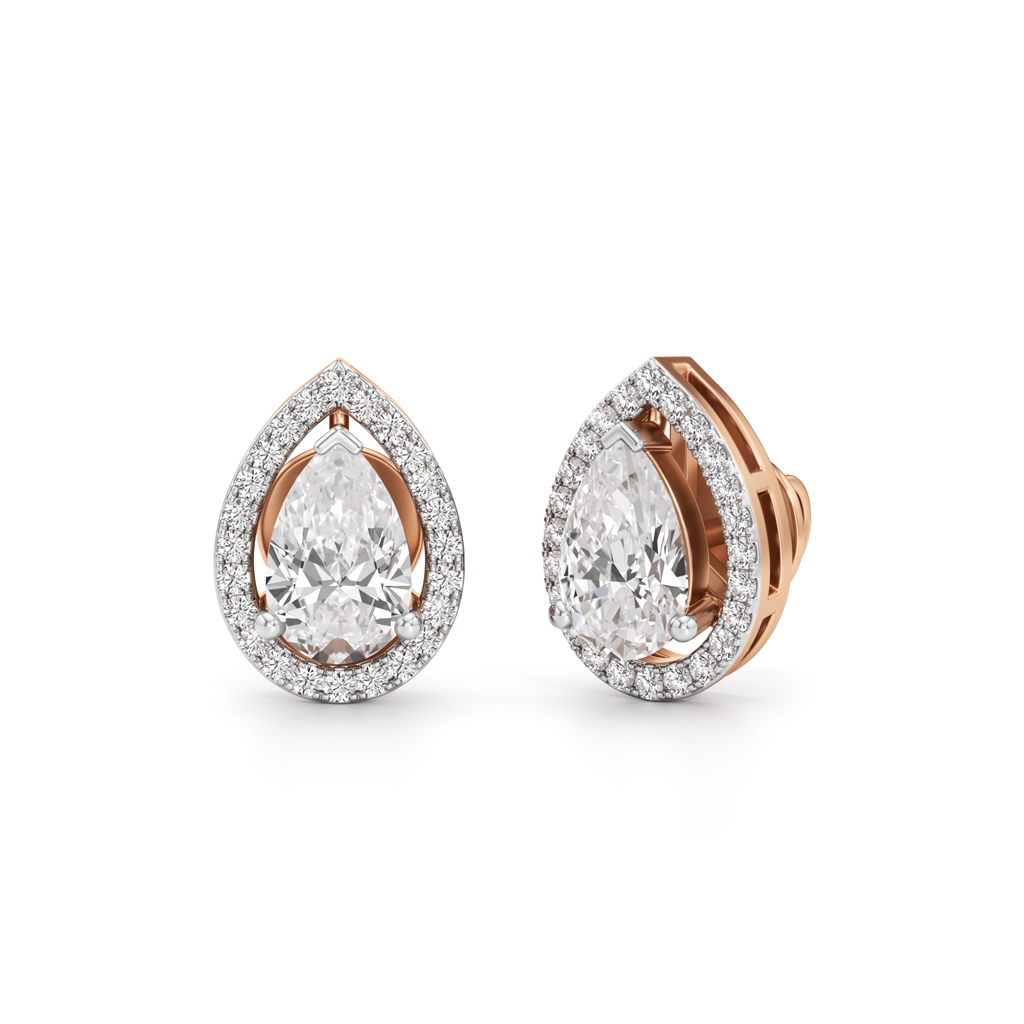 1.75Ct Pear Shape Halo Studs Earrings